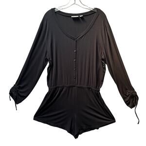 Nordstrom Lingerie Button Bodice Modal One Piece Lounger Romper Women M Black